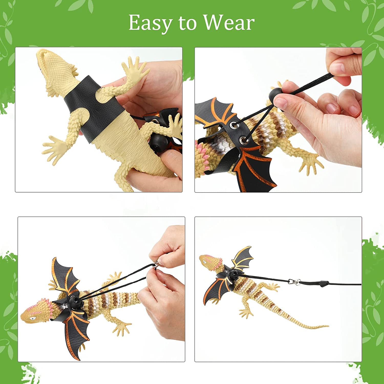 Bearded Dragon Accessory Set - 5-Piece Toy Collection with Adjustable Leashes, Harnesses (S/M/L), Mini Scooter, and Helmet (Black)