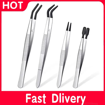 4 Pieces Tweezers Set with Rubber Tips 
