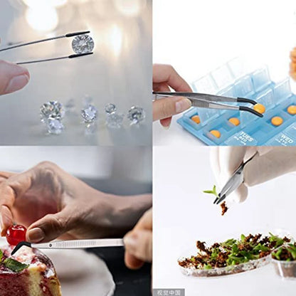 4 Pieces Tweezers Set with Rubber Tips 